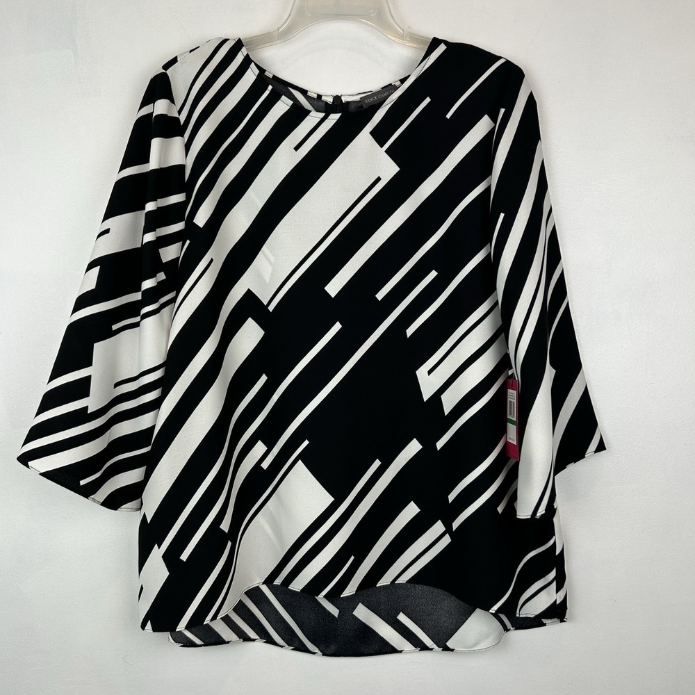 Vince Camuto Top Women L Blouse Black Tunic Flowy Office Event Career